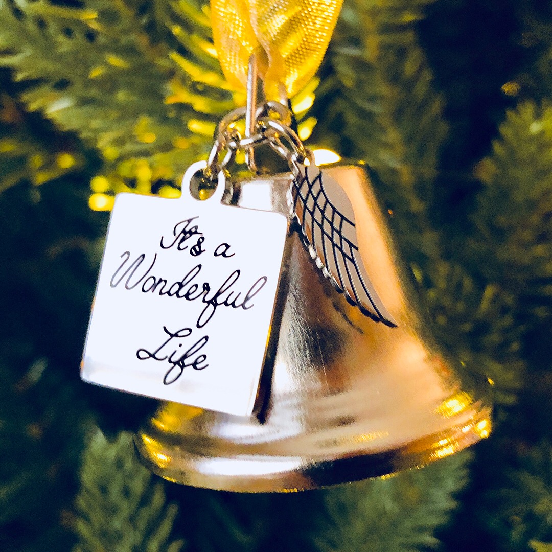 It's a Wonderful Life Inspired Christmas Angel Bell Ornament with Stainless Steel Angel Wing 
