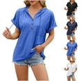 thumbnail image 6 of Brglopf Womens Short Sleeve Hoodies Loose Fit Blouse Casual Drawstring V Neck Button Hoodie Summer Solid Color Basic Tops, 6 of 6