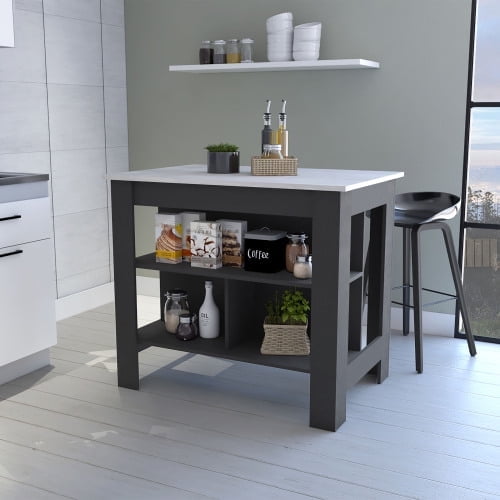 Nmkwnr Kitchen Island Stand Table with 3 Open Shelves