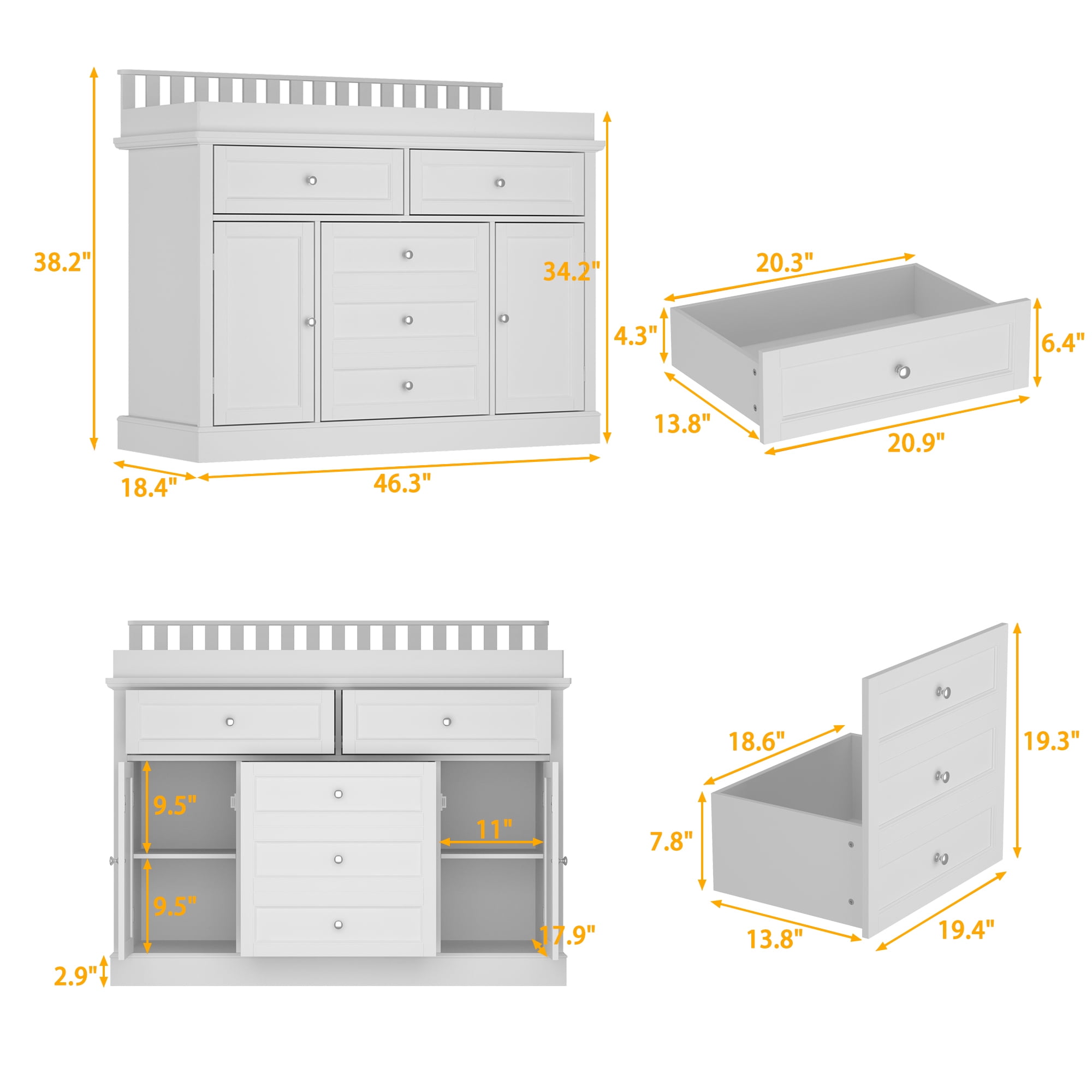 WIAWG Nursery Dresser with Changing Table Top, 46" W Baby Dresser with 2 Drawers,Storage Organize Station for Nursery and Baby Bedroom,White