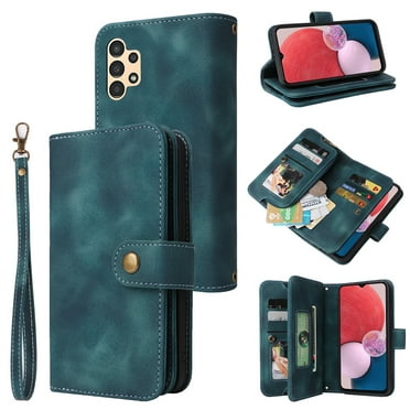 Crossbody Wallet Case for Samsung Galaxy A13 5G with RFID Blocking Card Slot Holder, Magnetic Flip Purse Case, PU Leather Zipper Pocket Handbag with Detachable Lanyard Strap, Blue