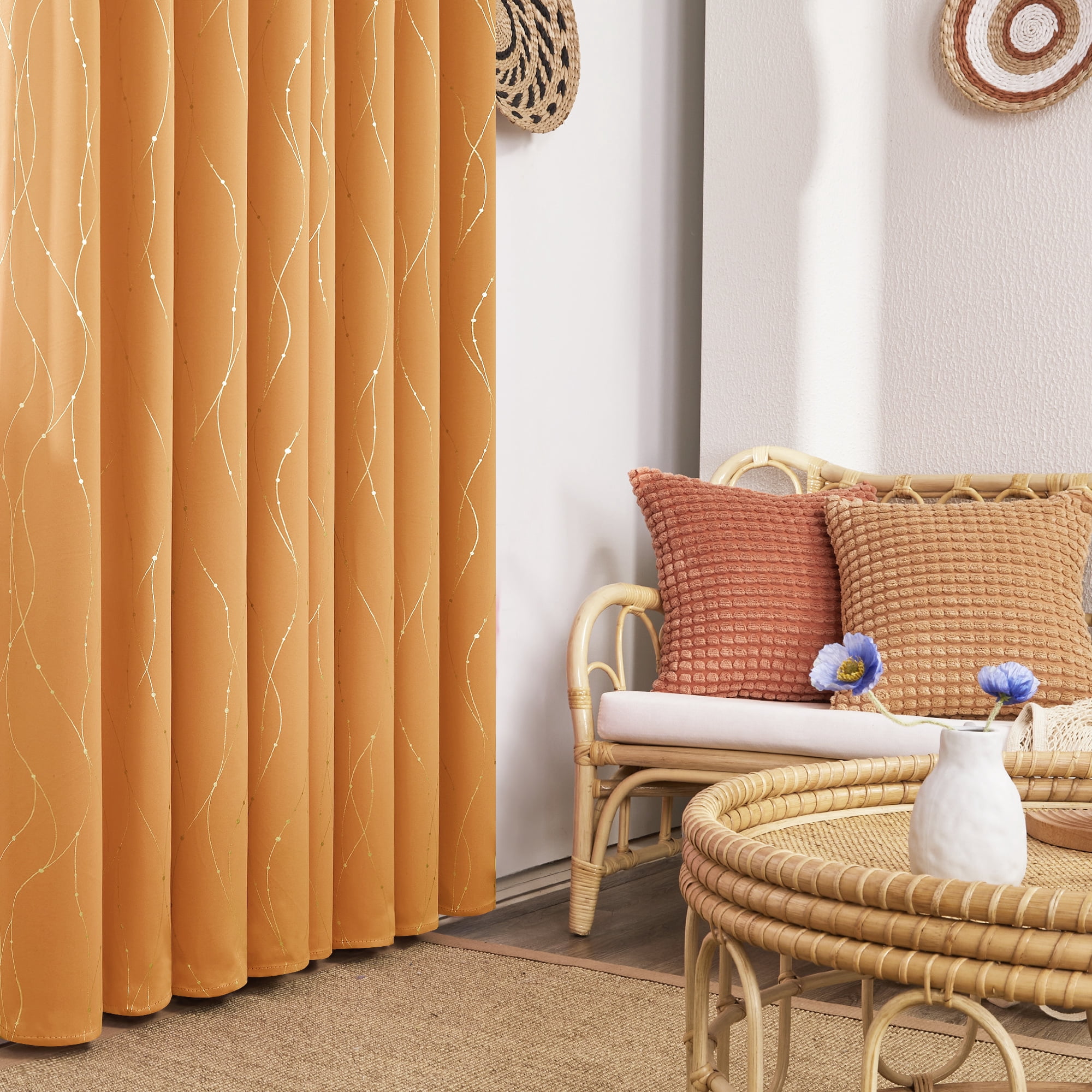 Deconovo Orange Flame Halloween Blackout Curtains Wave Line Foil Printed Window Drapes ,2 Panels, 52 x 84 inch