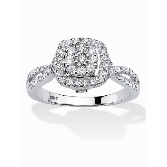 PalmBeach Jewelry 1/2 TCW Round Diamond Cluster Halo Engagement Ring in Solid 10k White Gold
