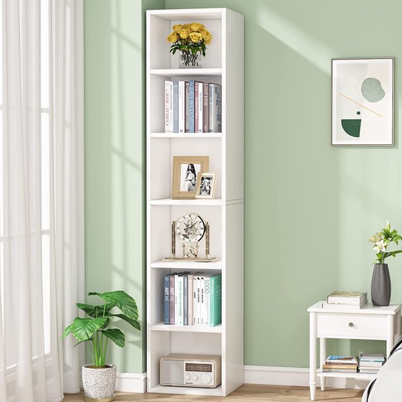 Tribsigns 70.9 Inch Tall Narrow Bookcase, Modern White Corner Bookcase for Home Office, White