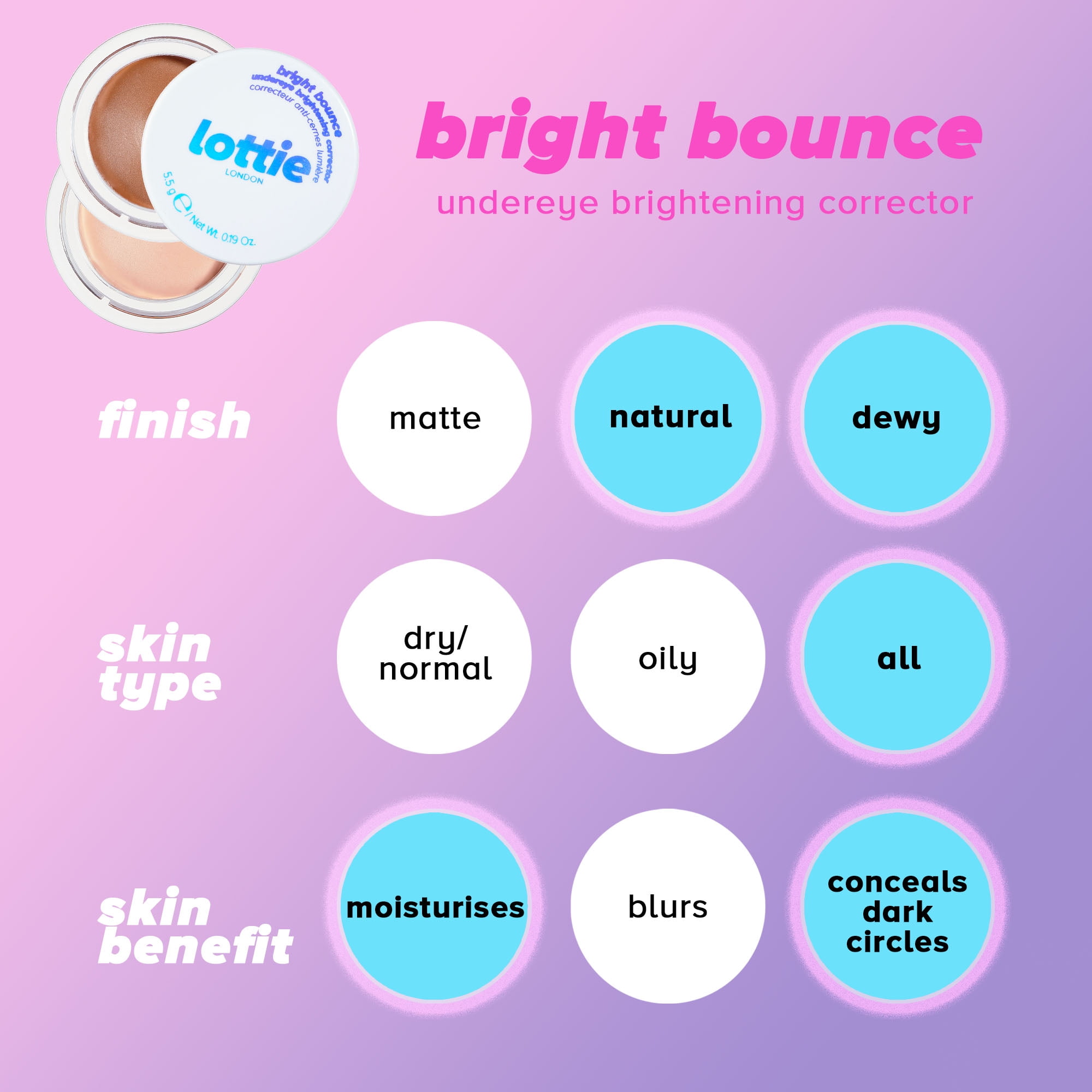 Lottie London Bright Bounce Light, Undereye Brightening Corrector 0.19 oz