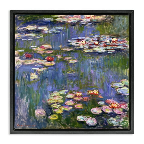Stupell Industries Classical Monet Water Lilies Landscape & Nature Painting Black Floater Framed Canvas Art Print Wall Art, 18 x 18