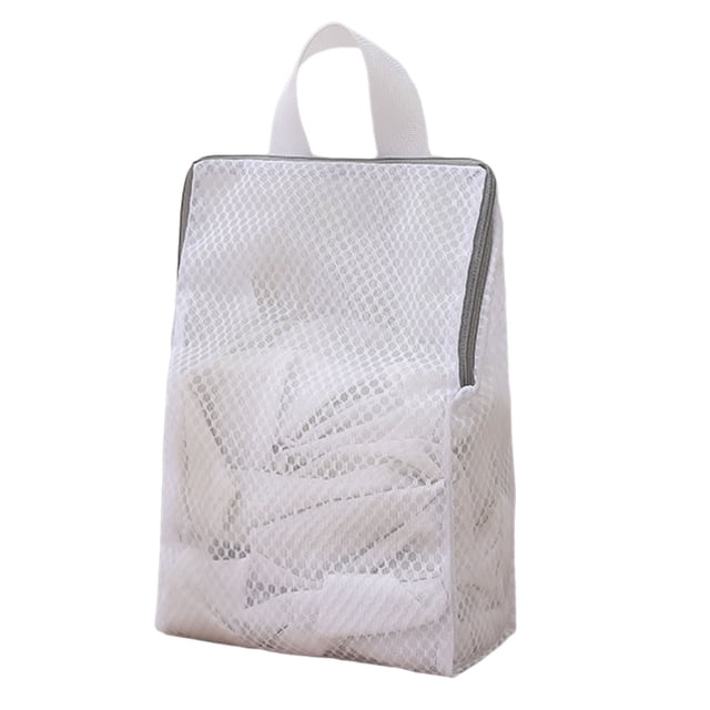 Bolsa de malla para lavar ropa interior, plegable, con asa y cremallera, ideal para viajes.