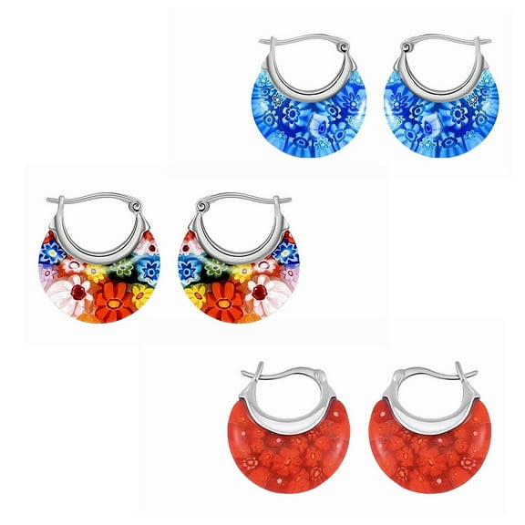 Set of 3 Multi Color Murano Style Basket Stainless Steel Hoop Earrings for Women Jewelry Gifts  Birthday Christmas Gifts