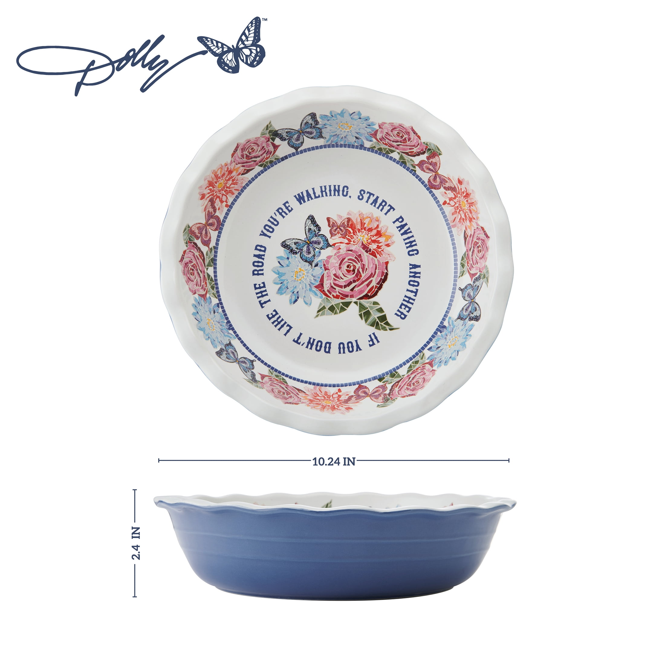 Dolly Parton 10 in Ceramic Pie Dish, Blue