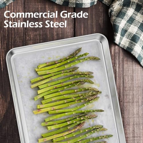 16x12IN Stainless Steel Baking Sheets Pan,  2 Pack Stainless Steel Cookies Sheets for Baking, 1IN Deep Metal Toaster Jelly Roll Pan Tray for Oven, Dishwasher Safe