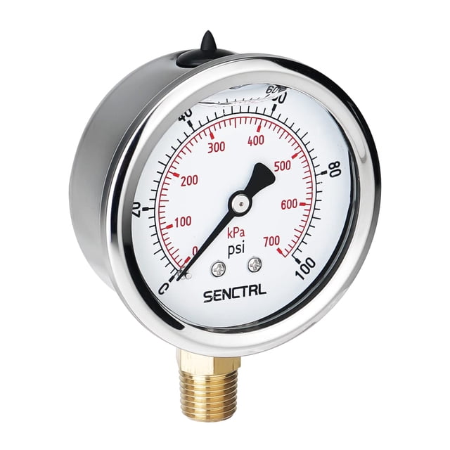 Manómetro SENCTRL, 100 psi, relleno de glicerina, esfera de 2,5 cm