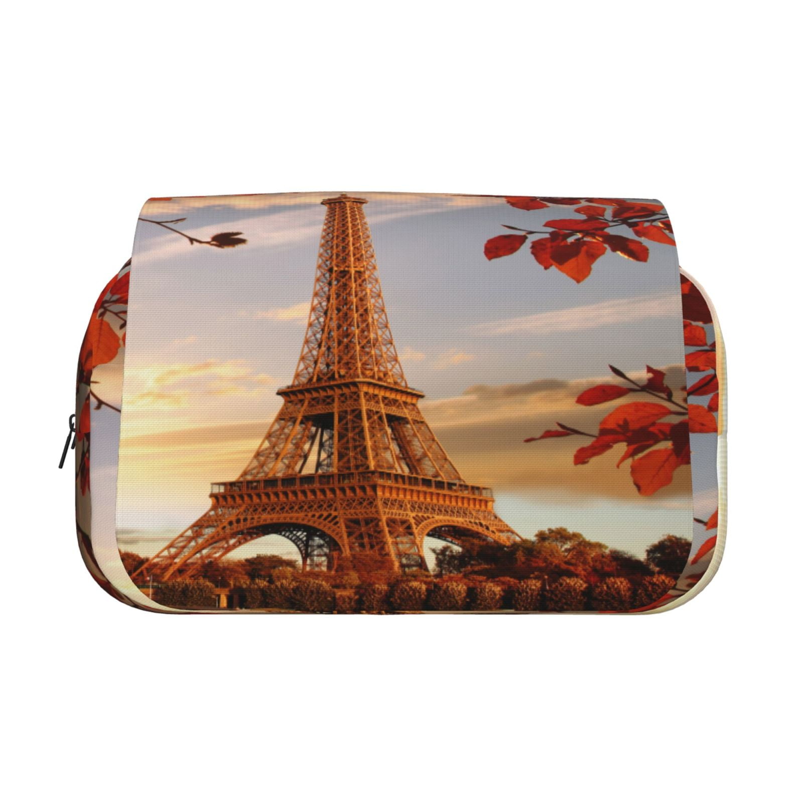 Rateoe Eiffel Tower Pattern Double Clamshell Pen Case, Storage Organizer with Two Zipper Compartments– Holds Up to 50 Pencils & Pens