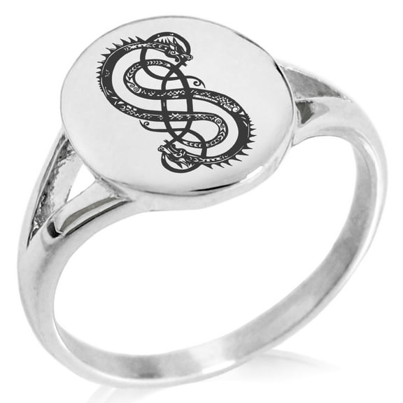 Stainless Steel God of Mischief Loki Viking Norse Minimalist Oval Top Polished Statement Signet Ring