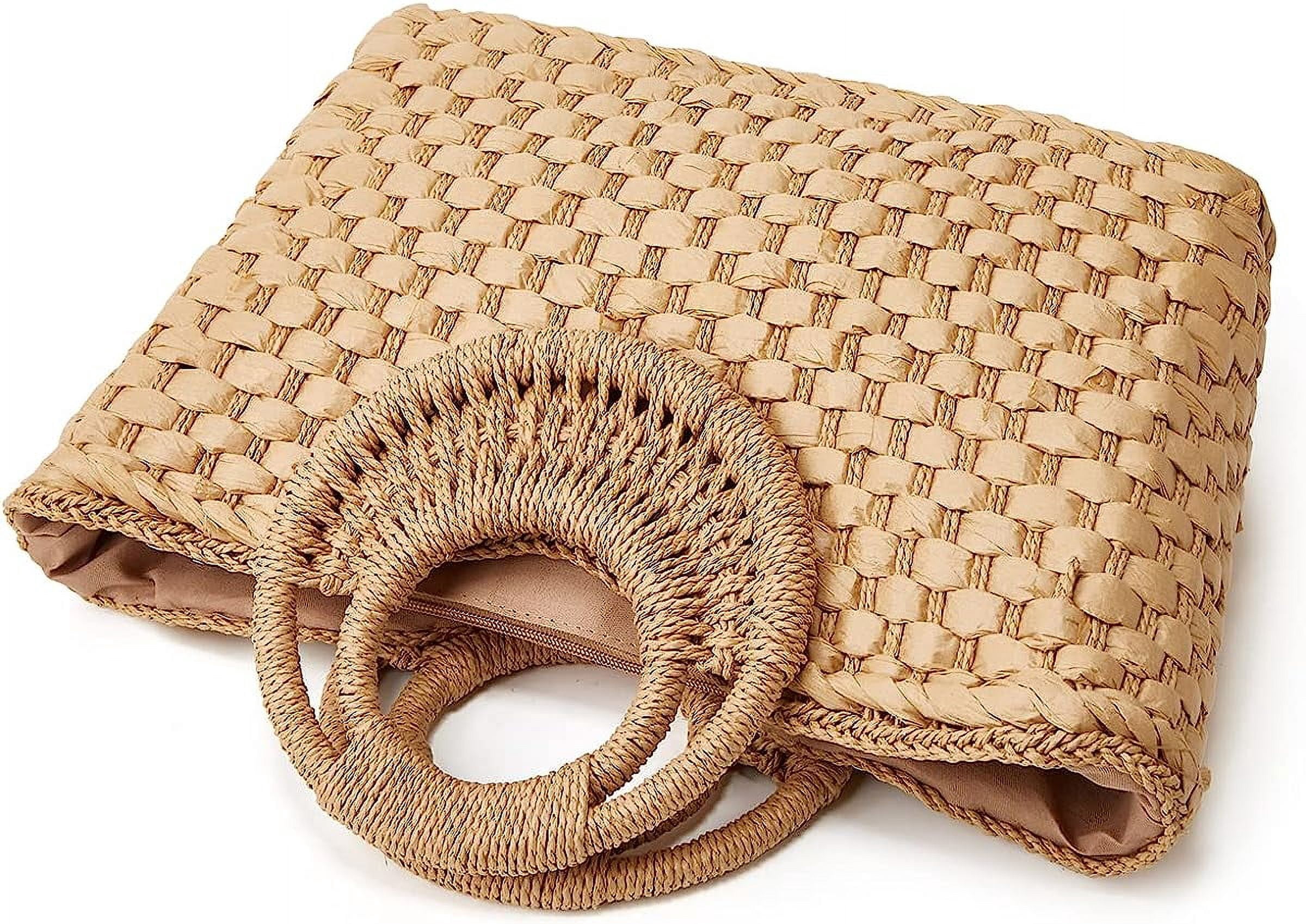 Kukuzhu Straw Hobo Bags for Women Retro Handbags Hand-woven Large Bag Round Handle Ring Totes Summer Beach Rattan Purses
