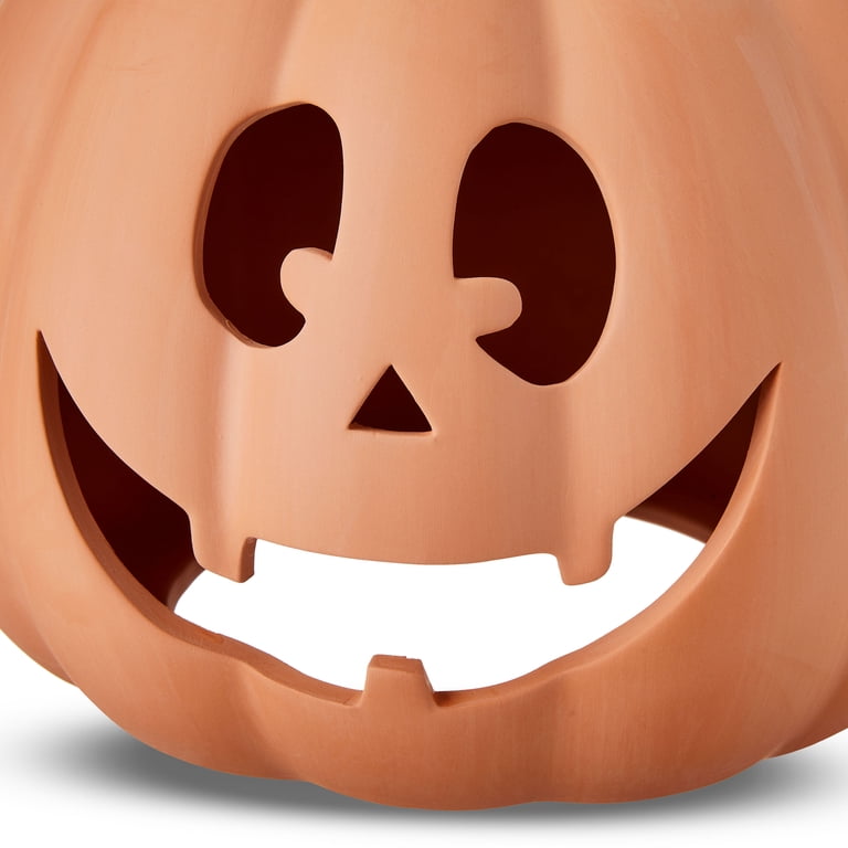 Clay Pumpkin Jack-o'-Lantern Tabletop Decor, Brown, 9
