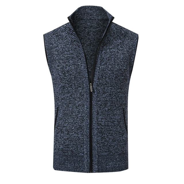 Gilet Tricoté à Col Montant avec Poche Zippée Mode Automne et Hiver pour Hommes