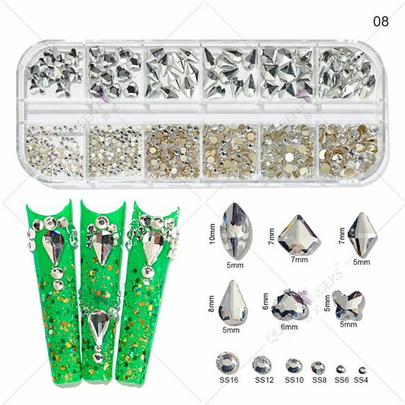FCOGIN 12 Shapes White Diamonds 3D Crystal Rhinestones, for Nail Art or Various Craft Decoration