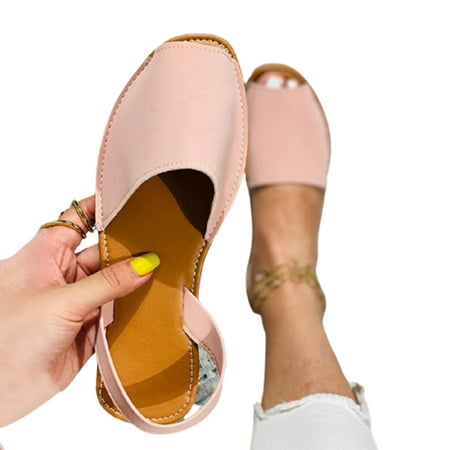 

Faux Leather Peep-toe Sandals for Women Fish Mouth PU Shoes Summer Beach Flat Heel Shoes 38 White