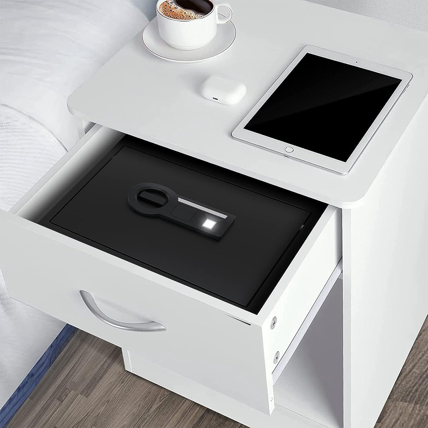 Reliancer 0.42 Cu.ft Biometric Gun Safe with Induction Light, Handgun Safes, Mute Mode, Fingerprint Pistol Safe
