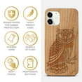 thumbnail image 4 of Case Yard Wooden Case Outside Soft TPU Silicone, Slim Fit Shockproof Wood Protective Phone Cover for Girls Boys Men and Women, Supports Wireless Charging Owl 2 Design case for iPhone-11, 4 of 7