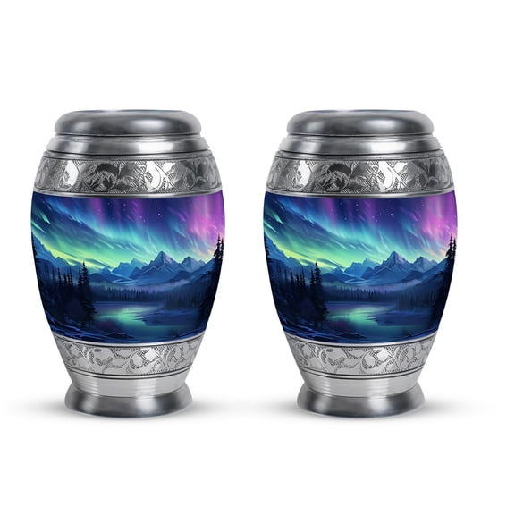 Midnight Symphony Over Mountain Lake - Companion Urns - Infinite Horizon Cremation Urn - Broad Scope For Adult Ashes - Adventurous Spirit - 3 Inch, Set Of 2