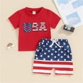 thumbnail image 2 of Atogsazn Baby Boys Summer 4th of July Clothes Set Toddler Short Sleeve T-shirt & Shorts Outfit 2 Piece Outfits Red 0-6 Months Fashion, 2 of 8