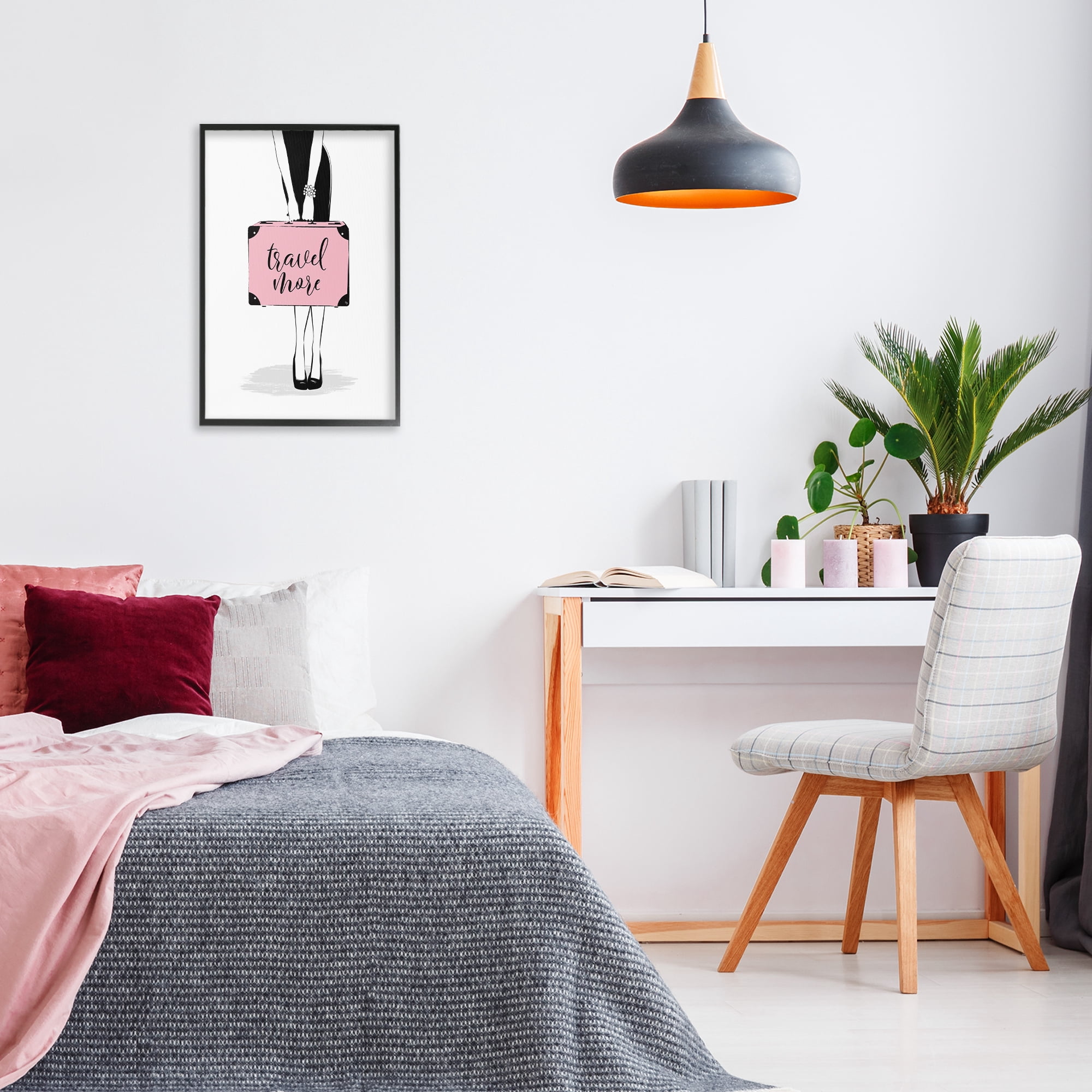 Stupell Industries Travel More & Suitcase Novelty Painting Black Framed Art Print Wall Art, 16 x 24