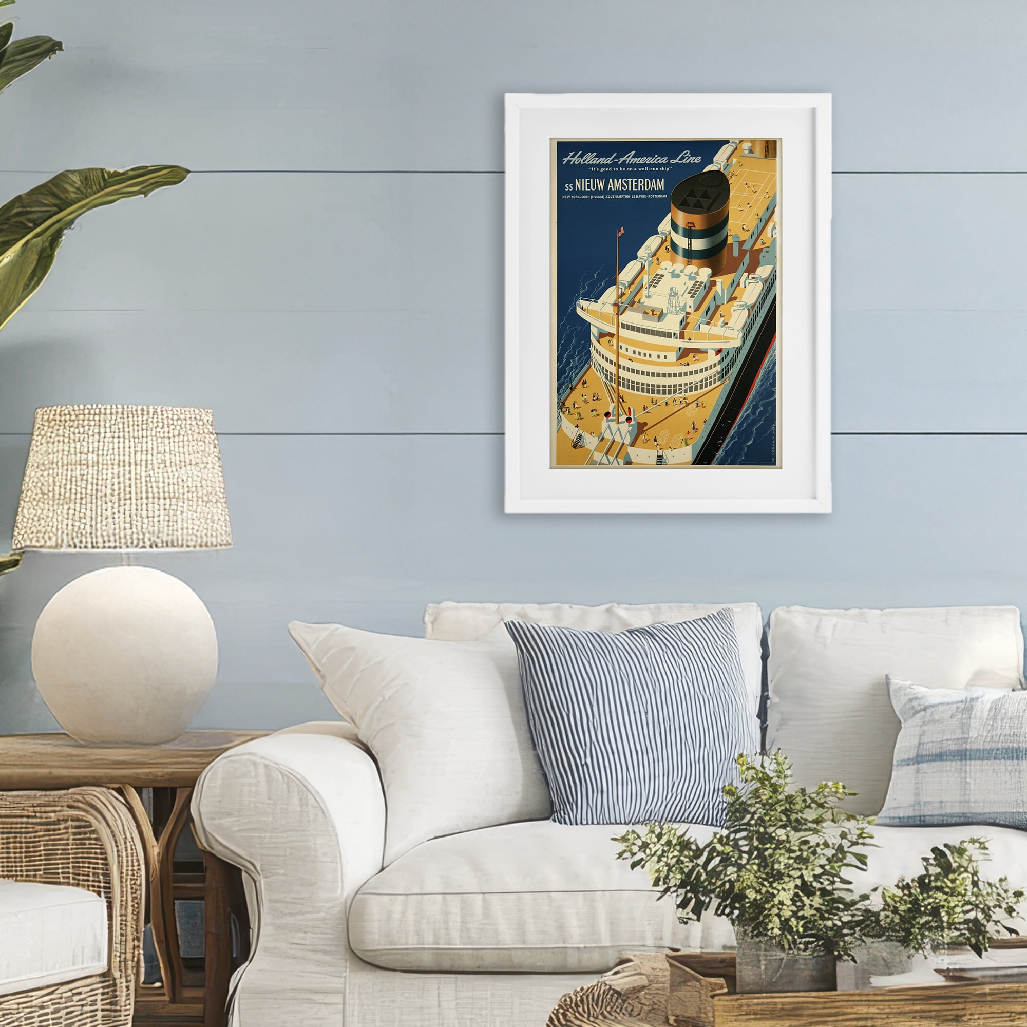 Stupell Industries Nieuw Amsterdam Cruise Ship White Framed Print Under Glass, design by Vintage Posters