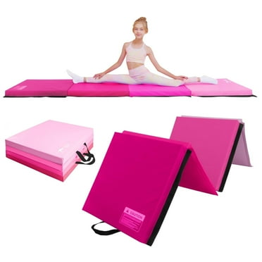 Kangaroo Hoppers Gymnastics Mat, Tumbling Mat for Kids, Foldable Tumble Mat for Gymnastics for Home with Velcro, 8 FT x 2 FT x 2", PVC Leather, Gradient Pink