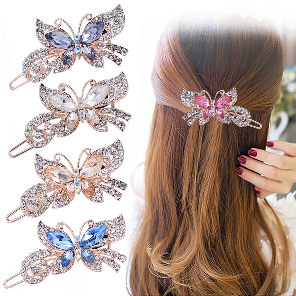 Brown Color Rhinestones Crystal Metal flower/butterfly hair claws clips 