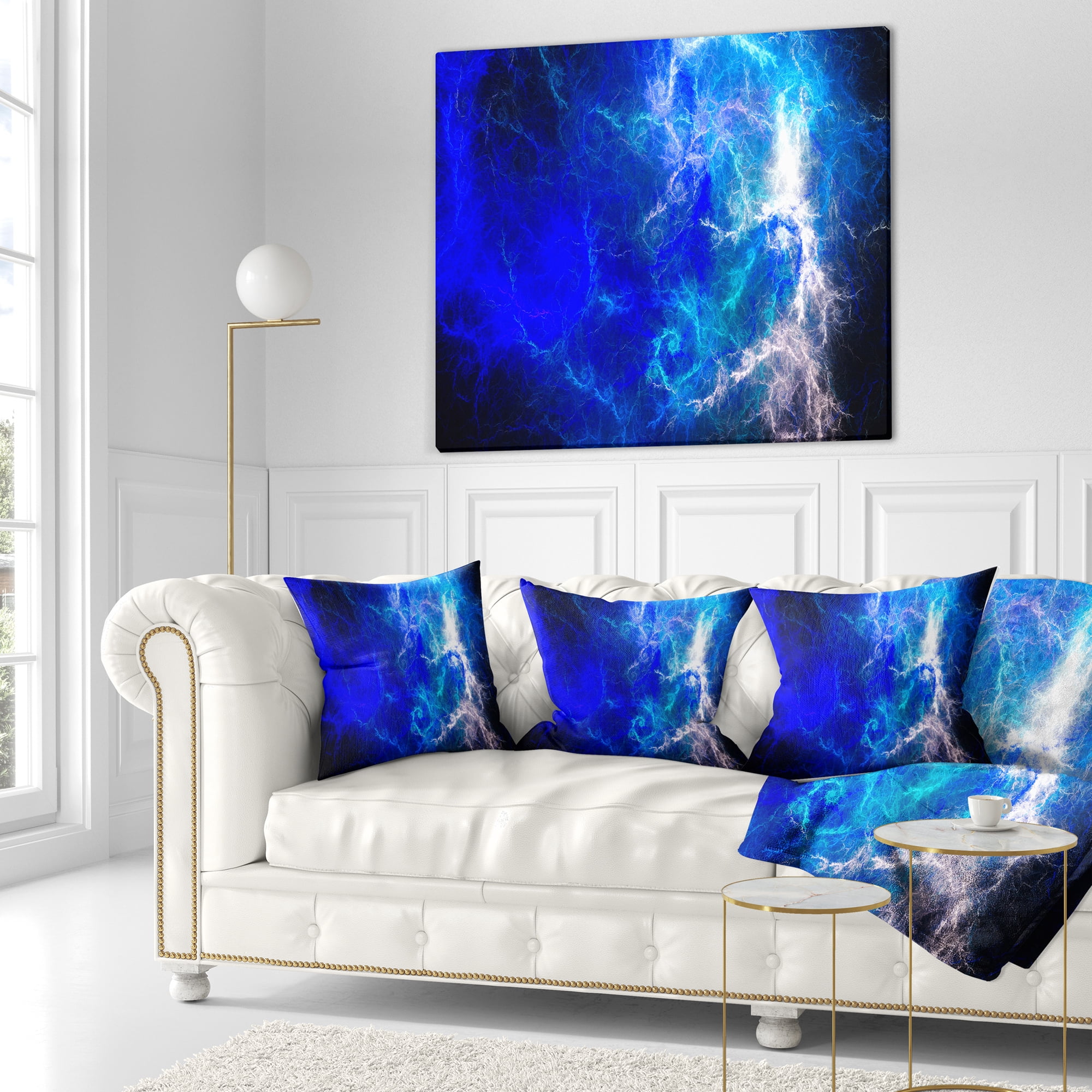 Designart Blue Sparkling Lightning - Abstract Throw Pillow - 16x16