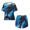 thumbnail image 4 of Lsque Ice Blue Ocean Cute Dolphin Women's Short-Sleeved Pajama Set - 2 Piece Soft and Lightweight Sleepwear Set-Large, 4 of 9