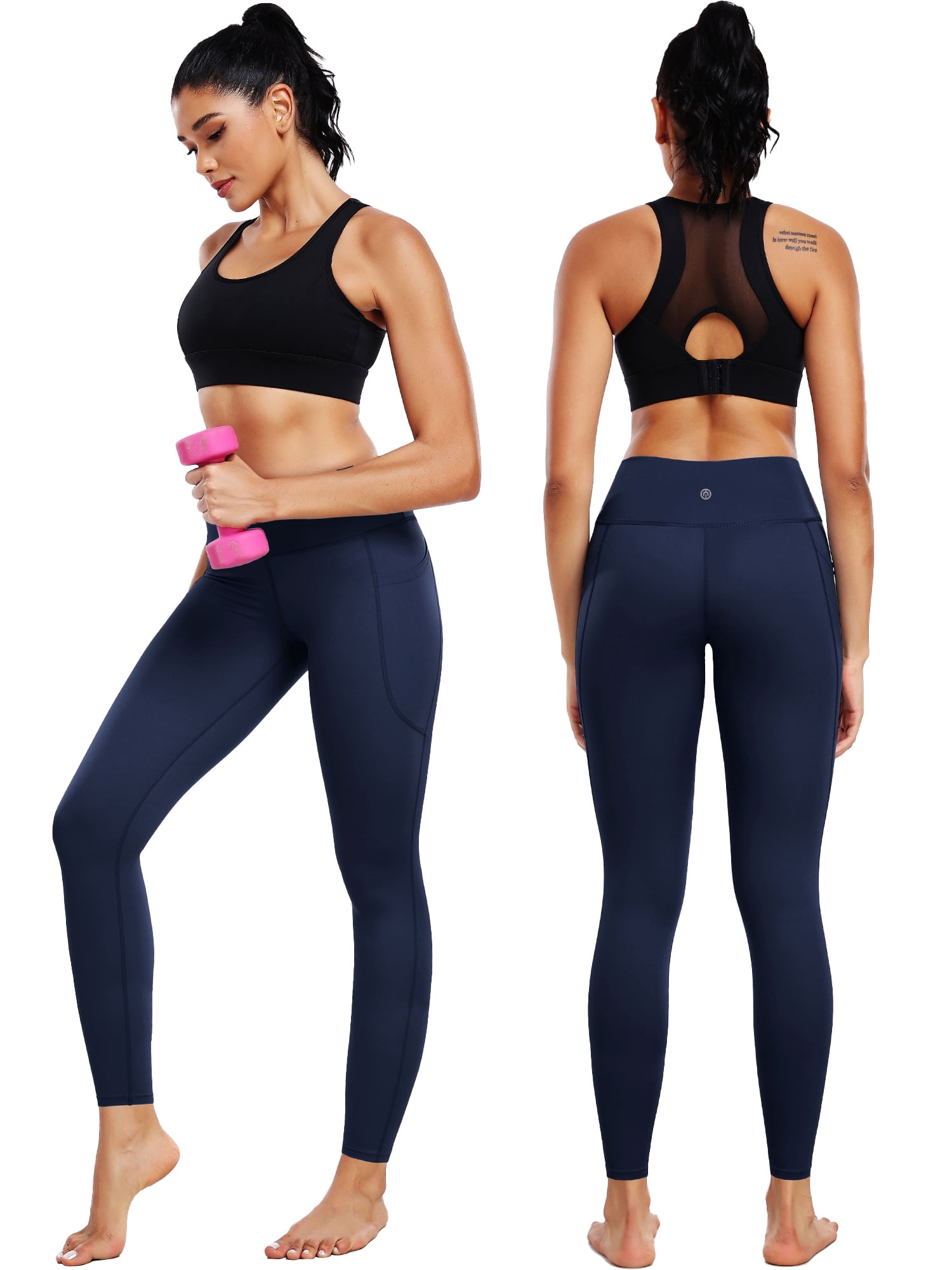 NELEUS Womens Plus Size Compression Yoga Leggings for Workout High Waist Tummy Control with 2 Pockets,Black+Gray+Dark Navy Blue,US Size 2XL