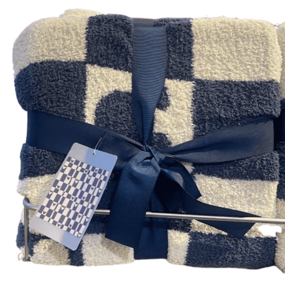 Disney Parks Mickey Mouse Icon Blue Checkerboard Fluffy Throw Blanket New W Tag