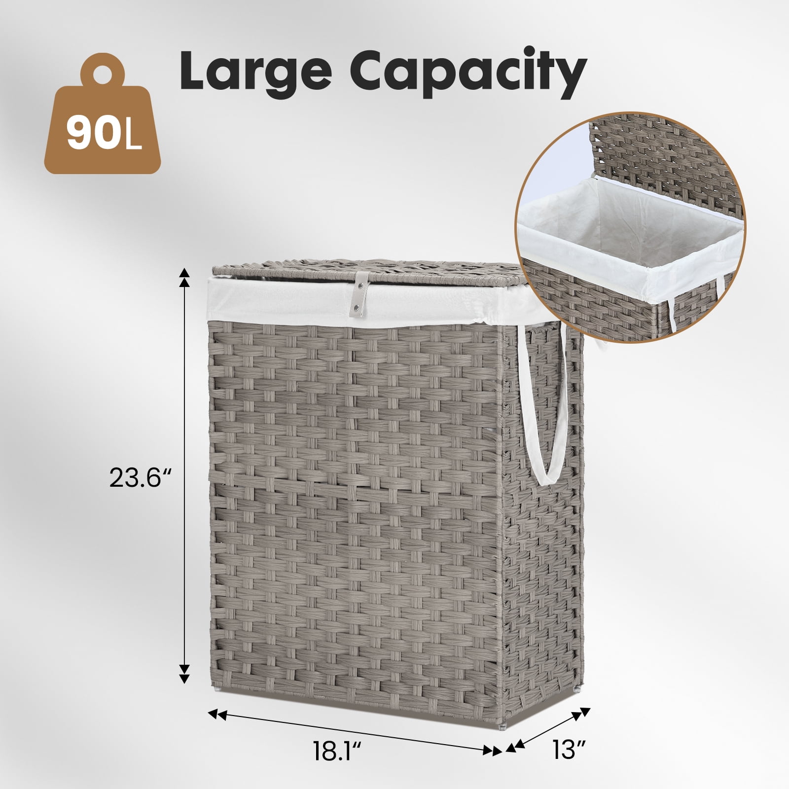 Gianna 90L Laundry Hamper with Lid, Laundry Basket with Removable Liner for Bathroom Bedroom