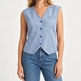 thumbnail image 6 of Women's Striped Vest Sleeveless Button Down Open Front Tops Office Casual Layeringlook Waistcoat, 6 of 8