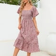 thumbnail image 4 of Womens Dress Floral Square Neck Midi Dresses Maternity Dress Pregnant Casual A-Line Dress Long Flowy Smocked Dress Leisure Dailywear XL, 4 of 5