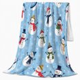 thumbnail image 2 of Smiling Snowmen with Colorful Hats Scarves Snowflakes and Blue Winter Sky, Cheerful Holiday Art for Kids, Warm Flannel Blanket for Playroom and Bedroom, Christmas Gift, Home Decor, 2 of 8