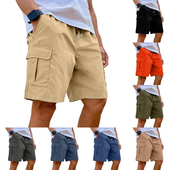 Trgacdwlo Mens Shorts Cargo Multi Pockets Elastic Waist Mens Shorts Athletic Hiking Running Summer Breathable Mens Shorts Casual Beige XXL