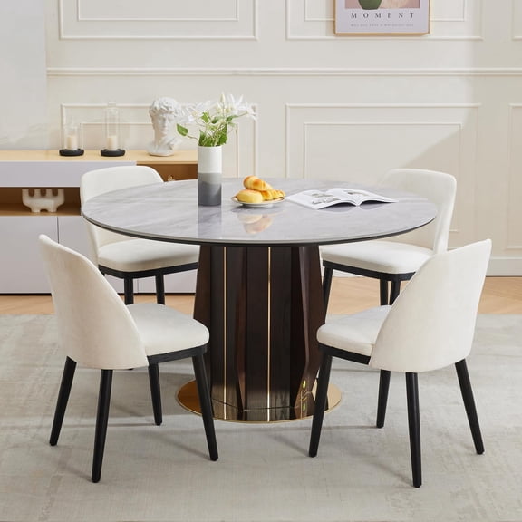 Dining Chairs Set of 4 Linen Upholstered Modern Dining Chairs with Curved Back and Solid Wood Legs for Kitchen Dining Room Living Room Office Beige