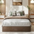thumbnail image 2 of Twister.CK Twin Size Wood Bed Frame, Wooden Platform Bed Frame without Headboard, No Box Spring Needed, Easy Assembly, Walnut, 2 of 5