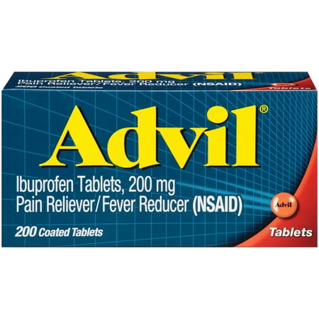 Advil Coated Tablets Pain Reliever and Fever Reducer, Ibuprofen 200mg, 200 Count, Fast-Acting Formula for Headache Relief, Toothache Pain Relief and Arthritis Pain Relief