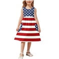 thumbnail image 2 of MKOSPLRT Robe 4 Juillet pour Fille 3-14 Ans avec Poche Sans Manches Col Ras du Cou Robe Ligne A Robe d'Été Vacances Rouge Blanc Bleu Robe avec Poche, 2 of 7