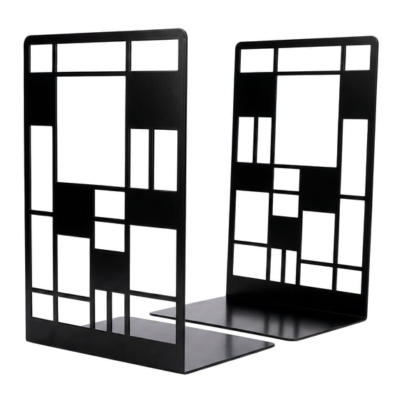 Unique Bargains Geometric Metal Book Ends for Shelves Black Style D 4.7"x3.7"x6.7"
