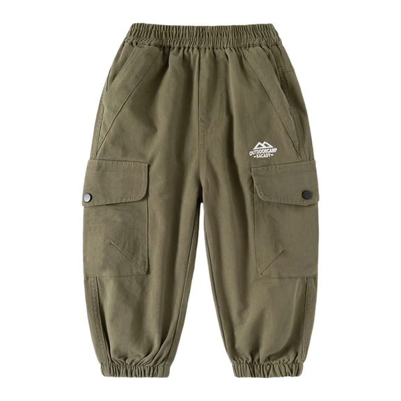 MDUKONU Boys Cargo Pants Casual Solid Color Outdoor Trouser with Pockets Soft Fashion School Pants Size: 7-8 Years Green