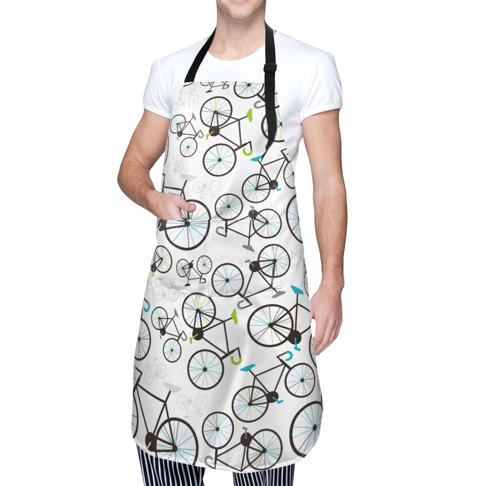 Fuzoiu Bicycle Print Adjustable Waterproof Apron with Pockets,Waterproof Apron for Cooking, Gardening, and Art Projects
