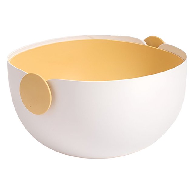QualitChoice Double Drain Basket Fruits Vegetables Washing Strainer Container Household Kitchen Colander with Handle Kitchenware White Yellow