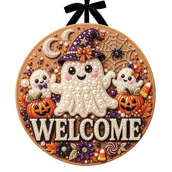 Halloween Diamond Art Kits For Adults Clearance, DIY Pearl Diamond Art, Hanging Ornament For Halloween Front Door Decor, DIY Fall Home Decor Wall Art, Halloween DIY Gift (D)