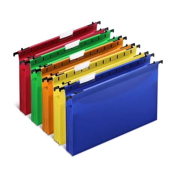 Cartas colgantes de polietileno con bolsillos para archivos, grapas, expandibles, paquete de 5