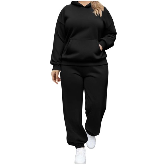 Plus Size Sweatsuits Set for Women 2 Piece Tracksuit Pullover Hoodie with Pockets Sweatpants Fall Outfit for Women